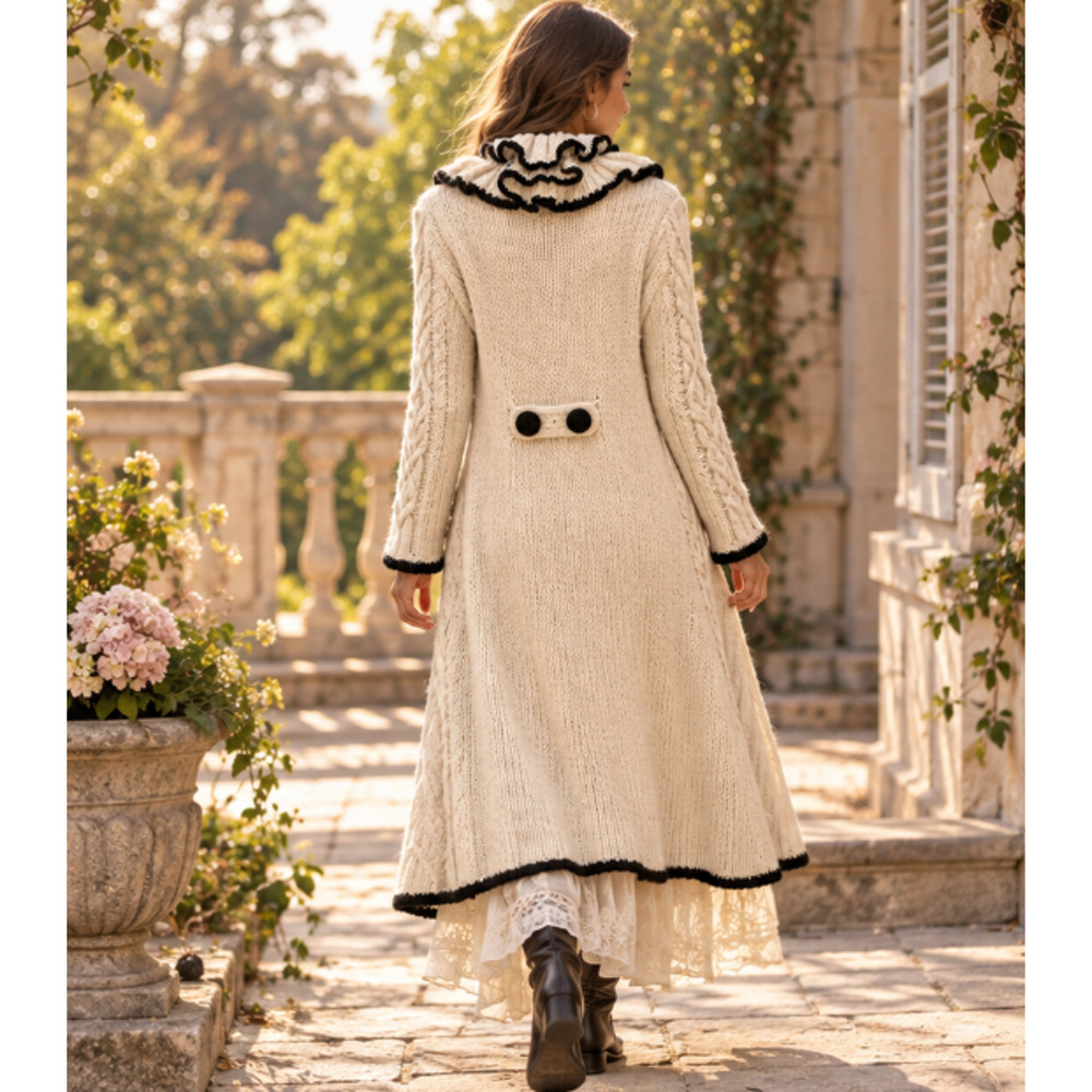 Y2K BCBGMAXAZRIA Mohair Blend Ruffle Duster Sweater Coat Sz M Victorian Artsy - Picture 9 of 14